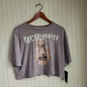 Britney Spears Shirt Womens M Beige Crew Neck Short Sleeve Crop Graphic Top